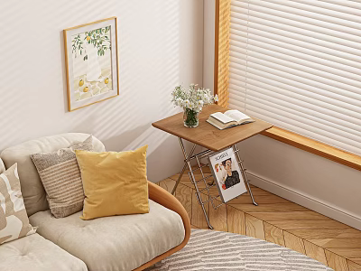 Cozy Living Room Stylish Side Table With Flower Vase Open Book And Photo Frame 3d model