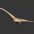 Realistic Long Neck Dinosaur Model With Striped Body Standing On Dark Background