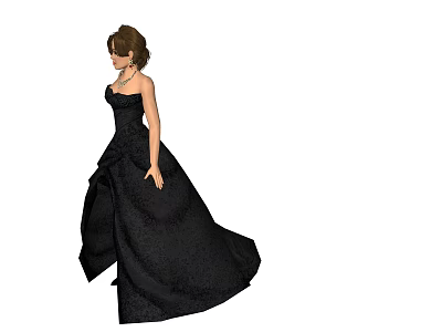 Elegant Woman In Black Strapless Floor Length Formal Gown With Flowing Skirt 3d model