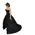 Elegant Woman In Black Strapless Floor Length Formal Gown With Flowing Skirt