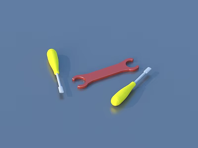Red Wrench And Two Yellow Screwdrivers Basic Hand Repair Tools 3d model