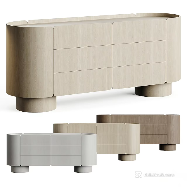 Modern Storage Cabinet With Rounded Base Wooden Finish And Multiple Color Options 3d model 