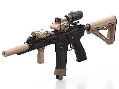 Tactical Rifle With Black And Tan Finish Scope Magazine And Accessories 3d model