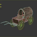 Vintage Old Wooden Wagon With Covered Canvas Top And Spoked Wheels Design
