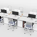 Modern Office Desk Setup With Workstations Desktop Computers Ergonomic Chairs Drawers and Coffee Cups 3d model
