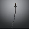 Traditional Curved Sword With Red Handle And Shiny Metal Blade On Dark Background
