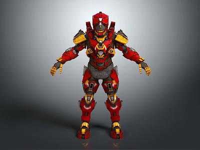Red And Yellow Mech Robot Character With Mechanical Armor And Detailed Structure 3d model