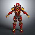 Red And Yellow Mech Robot Character With Mechanical Armor And Detailed Structure 3d model