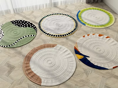 Various Colored Round Rugs With Woven Texture And Geometric Patterns On Floor 3d model