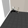 Modern Black Desk And Gray Chair Set With Monitor Lamp Magazine And Potted Plant