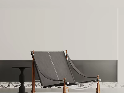 Stylish Minimalist Lounge Chair With Wooden Legs And Black Cushion Design 3d model