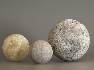 Textured Moon Shaped Decorative Lamps In Different Sizes And Beige Gray Colors 3d model
