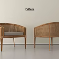 Modern Rattan Single Chair with Curved Backrest Gray Cushion and Wooden Legs