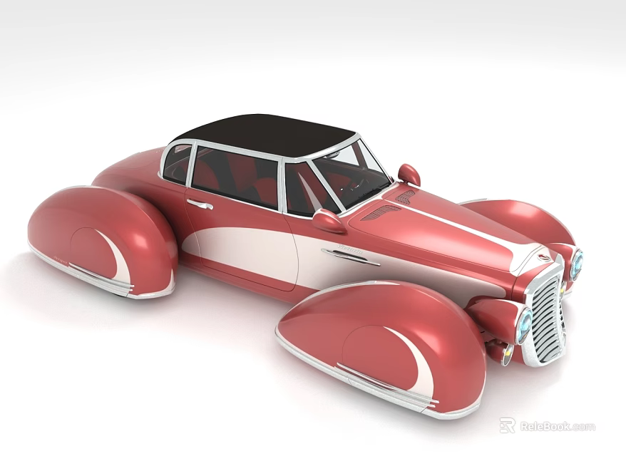 Stylish Vintage Red Car With Black Roof And White Accents 3d model 