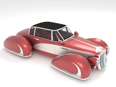 Stylish Vintage Red Car With Black Roof And White Accents 3d model