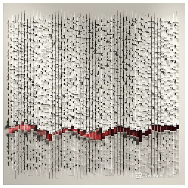 Modern Elegant Metal Cube Wall Hanging Featuring Red And Silver Decorative Elements 3d model 