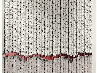 Modern Elegant Metal Cube Wall Hanging Featuring Red And Silver Decorative Elements 3d model