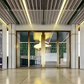 Modern Parking Garage Interior with Brown White Vehicles Glass Doors and Yellow Ceiling Lights