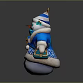 Festive Decorative Snowman With Blue Star Hat Green Eyes And Snowflake Accents