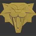 Golden Geometric Animal Head Sculpture Featuring Open Mouth And Sharp Features