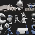 Kids Playful Toys Collection Including Robots Truck Airplane Alphabet Blocks And Moon Shape