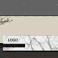 Modern Reception Area With Marble Desk Logo Green Plant And Soft Lighting