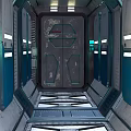 Cartoon Sci Fi Corridor Scene With Metal Door Blue Walls And Lighting Elements 3d model