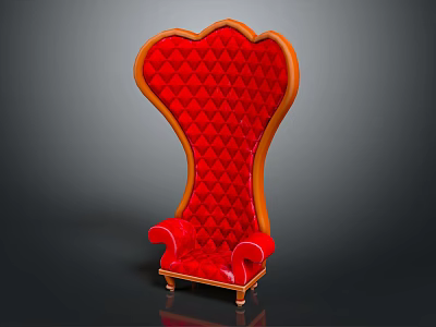 Red High Back Single Sofa With Diamond Pattern Velvet Upholstery And Wooden Trim 3d model