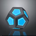 Futuristic Polyhedral Weapon Featuring Blue Glowing Hexagons Gray Frame And Reflective Surface