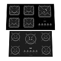 Black Gas Cooktops With Multiple Burners And Control Knobs For Kitchen Appliances