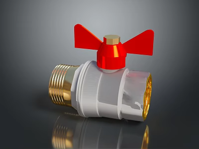 Brass Ball Valve With Red Handle And White Body For Plumbing Applications 3d model