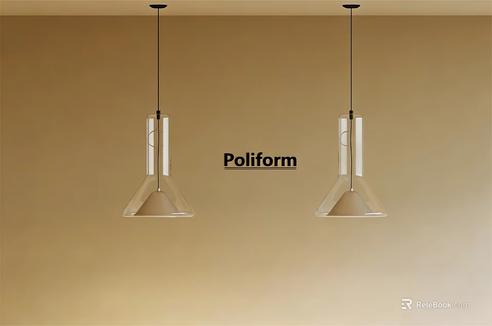 Modern Poliform Pendant Lights with Conical Glass Design on Beige Wall Interior 3d model 
