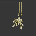 Elegant Golden Hairpin Jewelry Featuring White Beads And Delicate Floral Design