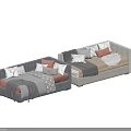 Elegant Upholstered Beds With Colorful Decorative Pillows Soft Blankets And Striped Mattress