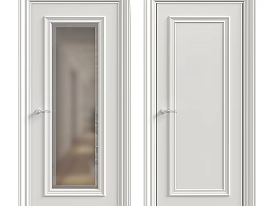 Modern White Hinged Doors with Glass Panel and Solid Panel Design 3d model