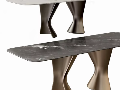 Modern Dining Table With Black Marble Tabletop And Unique Metal Legs Design 3d model