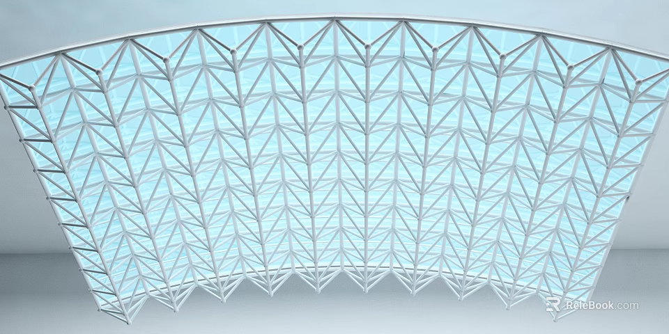 Metal Canopy With Geometric Grid Frame Curved Top And Transparent Panel Design 3d model 