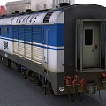 Modern Blue And White Locomotive Train With Carriages Windows And Doors