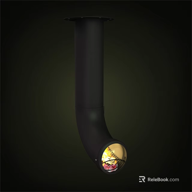 Modern Fireplace With Black Chimney Pipe And Burning Fire Inside 3d model 