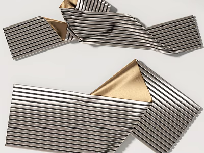 Modern Silver Metallic Wall Decor With Vertical Stripes Gold Lining And Curved Design 3d model