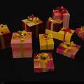 Colorful Gift Boxes With Ribbons Different Sizes And Bright Wrapping On Black Background 3d model