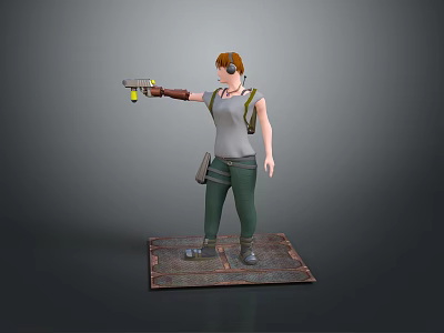 Red Haired Man Holding Gun Wearing Vest And Green Pants With Headphones On Platform 3d model