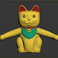 Golden Lucky Cat Decorative Figurine With Red Ears And Green Scarf For Home Furniture Decoration