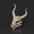 Anatomical Animal Skull With Long Curved Horns And Detailed Bone Structure