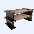 Functional Desk with Wooden Top Metal Frame and Two-Tiered Industrial Style Design