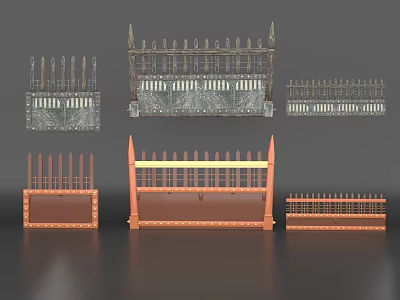 Various Decorative Room Partitions With Spiked Tops And Metal Wooden Frames 3d model