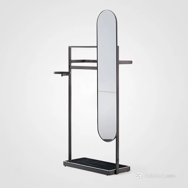 Modern Floor Mirror With Metal Frame And Storage Shelves Design 3d model 