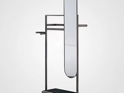 Modern Floor Mirror With Metal Frame And Storage Shelves Design 3d model