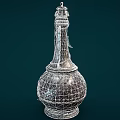 Vintage Ceramic Vessel With Silver Metal Decorations Woven Rope And Intricate Patterns