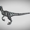 Realistic Dinosaur With Blue Yellow Head And Black White Striped Body In Standing Pose